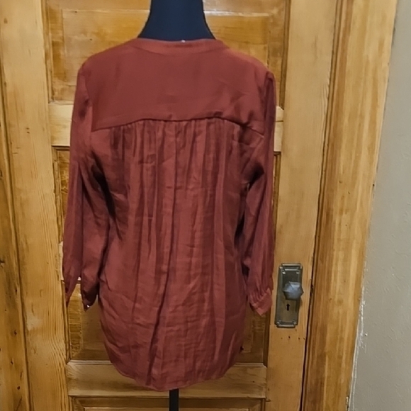 H&M Rust  Relaxed Blouse with 3/4 Sleeves and Mandarin Collar 8 - Picture 4 of 4